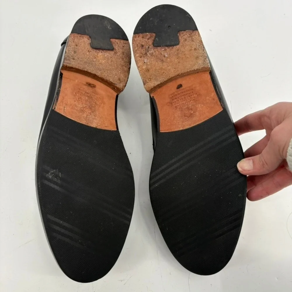 Brooks Brothers Tassel Loafers 10 D Black Leather Braided Trim Hand Sewn Shoes